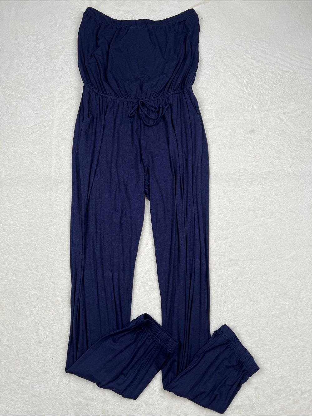 Ee:some Strapless Jogger Jumpsuit Navy Blue Pockets NWT